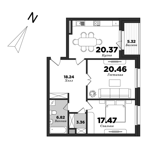 Krestovskiy De Luxe, Building 9, 2 bedrooms, 89.38 m² | planning of elite apartments in St. Petersburg | М16